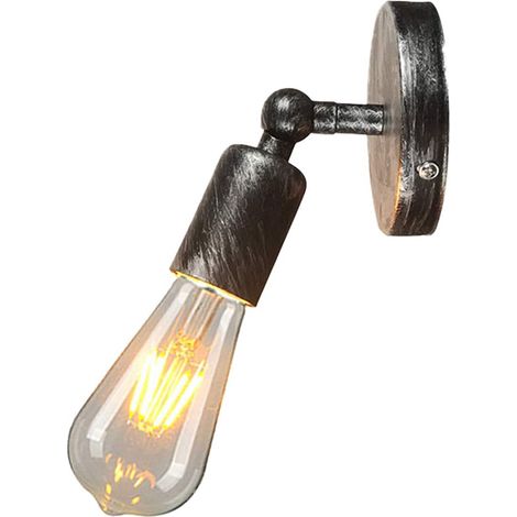 Wandleuchte E27 Vintage Innen Wandlampe Metall Eisen Industrielle für Schlafzimmer Badezimmer Flur Wohnzimmer (Silbergrau)