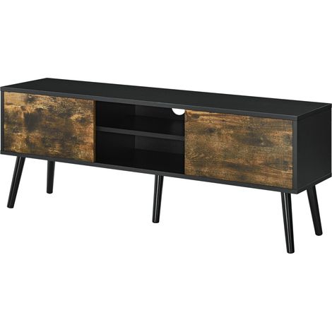 Porta TV Porta TV 120 cm gambe in legno rivestimento in PVC nero legno scuro 030005865