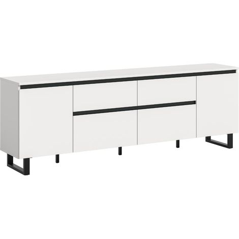 Tomasa meuble tV 2 portes, 2 portes battantes, 2 tiroirs blanc. (1/5)