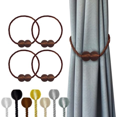 Paquete de 4 hebillas y clips magnéticos plateados de 47 cm para sujetar cortinas gruesas. (1/5)