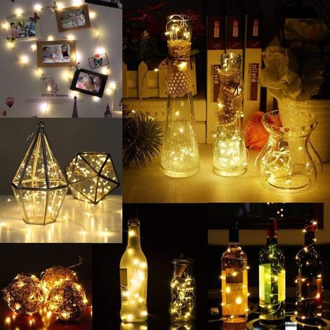 Set di 6 luci a stringa LED solari, design a tappo di bottiglia, 1 m, 10 LED, filo di rame, luci decorative per bottiglie fai da te/bar/Firenze/camere da letto/matrimoni/Natale/feste - Bianco caldo (1/4)