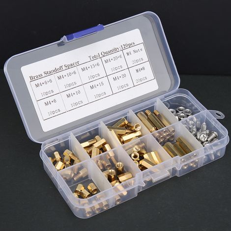 Ensemble de 120 écrous et entretoises hexagonaux en laiton et acier inoxydable 304 pour circuits imprimés. (1/5)