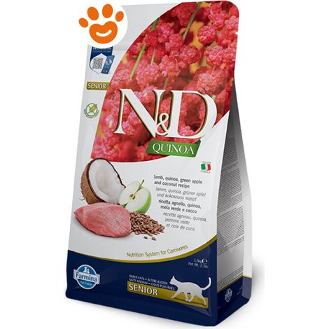 Farmina Cat N&D Quinoa Senior Agnello, Mela Verde e Cocco - Sacco 300 Gr - Cibo Secco Gatti