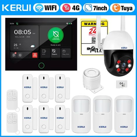 (Pack 8) Système d'alarme de sécurité pour maison intelligente WiFi 4G, kit d'alarme GSM sans fil, adapté à un usage résidentiel. (1/5)