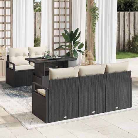 vidaXL Gartensofa-set mit Speicher 6 pcs Schwarz Poly-Rattan (1/5)