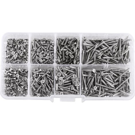 Kit di viti M2, 800 viti a testa piatta in acciaio al carbonio nichelato, viti autofilettanti, elementi di fissaggio assortiti per la lavorazione del legno, con scatola.