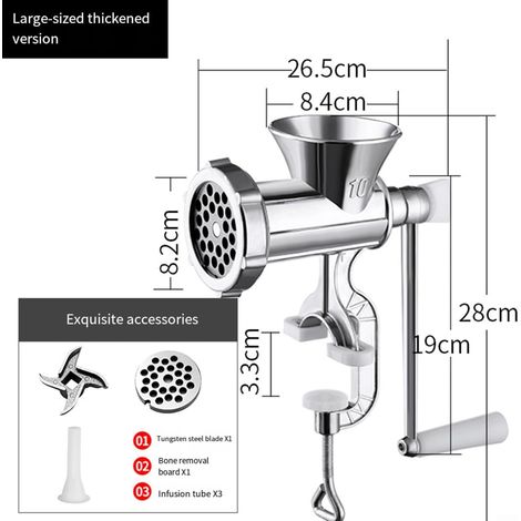 Tritacarne in metallo a manovella – un utensile da cucina artigianale per aglio, carne macinata e spezie al peperoncino – un robot da cucina manuale (misura 10). (1/3)
