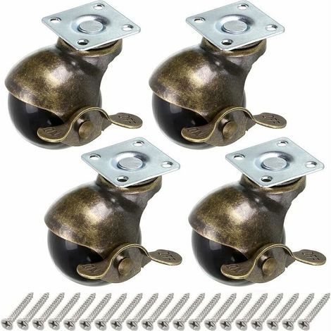Roue à Bille en Bronze, 50mm Roulettes à Bille, Roulettes à Boule Arrondie avec Frein, Remplacement pour Meubles, Canapés, Chaises, Armoires, 4 Pcs-LIAIKI (1/5)