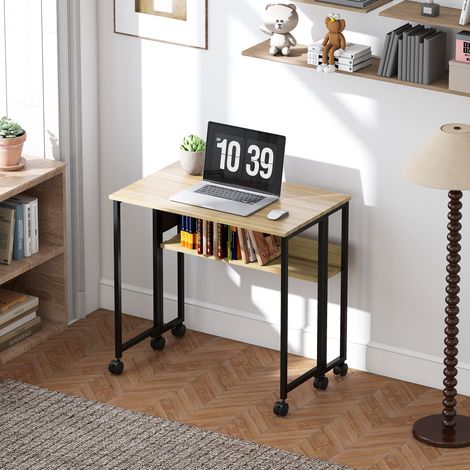 Klappbarer Schreibtisch auf Rollen, 80 x 50 cm, mit Ablage und Aufbewahrungstasche, Eiche
