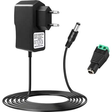 Alimentation 12V 2A, Transformateur Secteur 100-240V vers DC 12V 24W avec Prise 5,5 x 2,1 mm, Chargeur pour Bande LED, Caméra CCTV, Routeur, Câble 1,5 m (1/5)