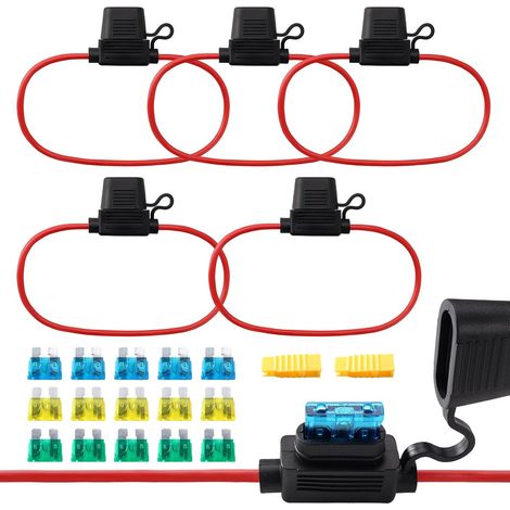 5 Pièces 14AWG Ligne Lame Porte-Fusible, Porte Fusible Lame Enfichable Etanche, avec 15/20/30 A Standard Lame Fusibles et Extracteur de Fusible, pour Bateau, Lorry, Moto, Caravane (1/5)