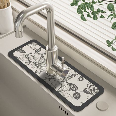 Tapis De Drainage Pour Robinet De Cuisine - En Terre De Diatomée Coupeable - Adhésif À Ventouse Pour Plan De Travail De Salle De Bain - 1 Pièce (1/5)