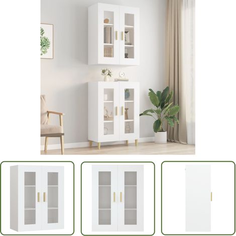 The Living Store Armoire murale suspendue Blanc 69,5x34x90 cm - Armoire Murale - Meuble De Rangement - Étagère Murale - Décoration Intérieure - Buffet Suspendu (1/5)