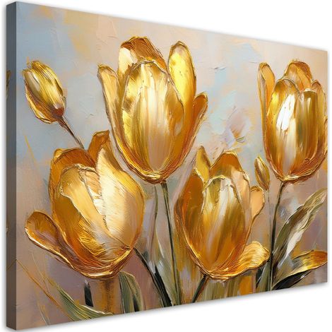 Tableau déco Tulipes dorées Fleurs peintes 100x70 (1/5)