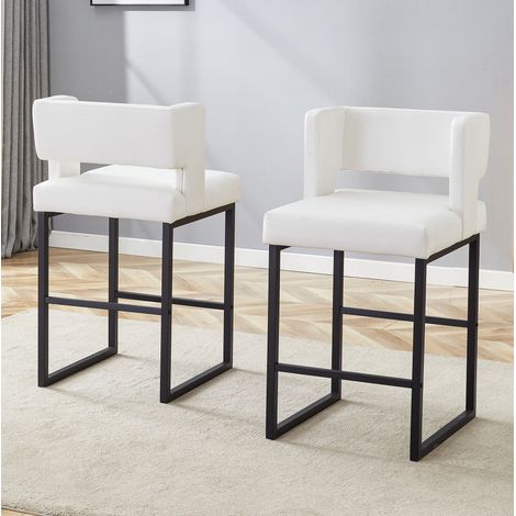 Taburete de bar nordico en PU blanco y negro, 91,4 cm, con asiento acolchado y patas metalicas (1/5)