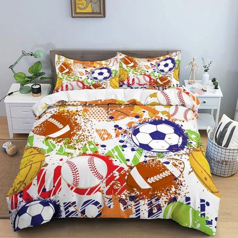 KLVGTIFS PU - Housse de Couette Football, 3 Pièces Housse de Couette 200x200cm +2 Taies d'oreiller 50x75cm en Polyester, Dessin Animé 6 (1/5)
