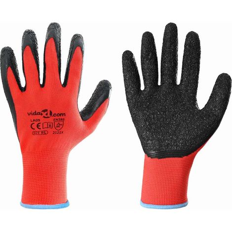 Work Gloves 12 pcs Red and Black 9 / L Latex Coating vidaXL