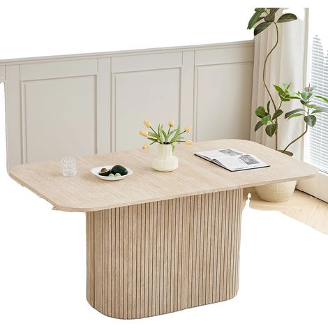 Table à manger, design moderne, pour 4-6 personnes, Couleur Bois Jaune (1/2)