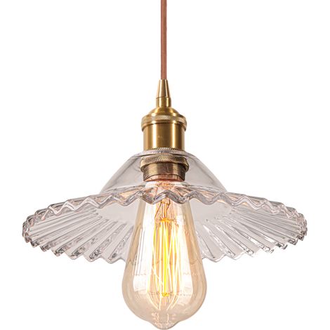 Rétro Verre Suspension Luminaire Vintage Lampe Eclairage de Plafond E27 pour Entrée Couloir Salon Salle Transparent (1/5)