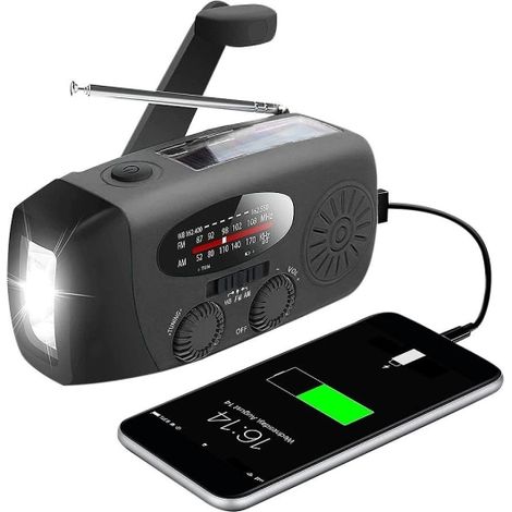 Filiyano – câble de chargement – Radio à manivelle avec chargeur solaire et couverture de survie / Radio d'urgence et batterie externe noire avec (1/5)