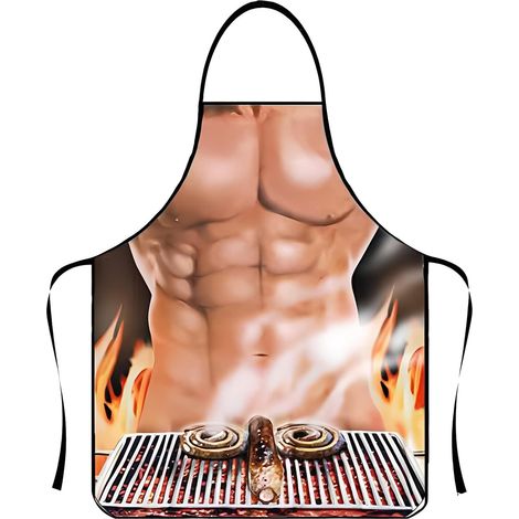 Tablier de Cuisine Homme Humoristique - 1 Pièce - Coton et Polyester - Design Musclé Amusant - Pour Barbecue et Fêtes - Taille Unique Réglable (1/5)