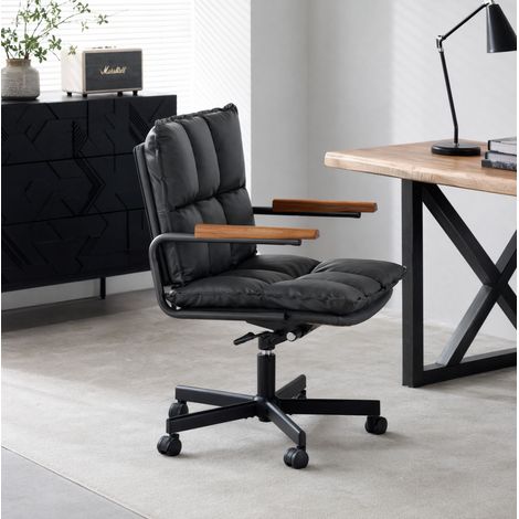 Sedia da ufficio 65x46x72 cm in similpelle nera girevole con ruote - MEUBLIV (1/5)