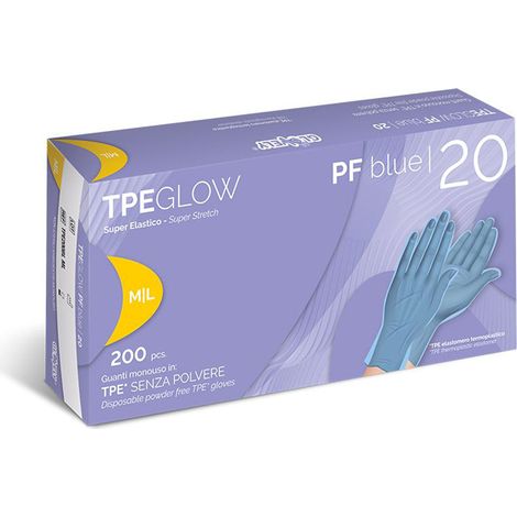 GUANTI MONOUSO IN TPE SENZA POLVERE 200 PZ GLOVELY TPEGLOW PF BLUE 20, " LXL "