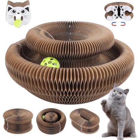 Magic Organ Cat Scratching Board, Cardboard Magic Organ Cat Scratcher, Interactive Foldable Cat Head Design with Ball, for Indoor and Outdoor Use, Fun Exercise for Cats (1/5)