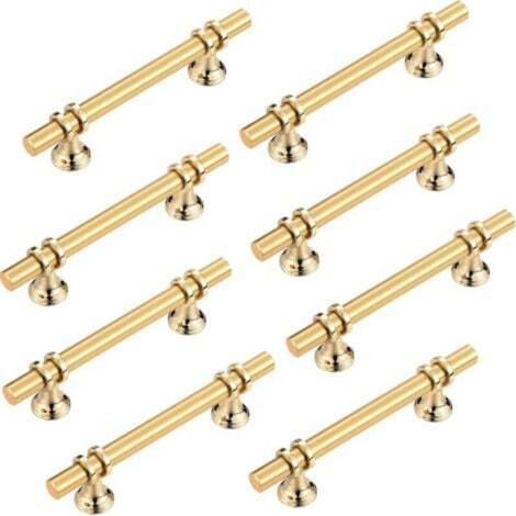 Ensemble de 8 poignées de meubles en acier inoxydable plaqué or, poignées de tiroir de style moderne, adaptées aux armoires de cuisine, aux meubles de salle de bain et aux portes de placard (espacemen