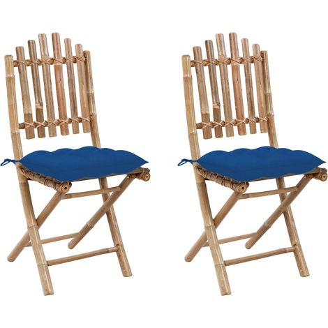 Chaises pliables de jardin lot de 2 avec coussins Bambou (1/5)