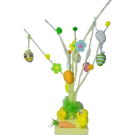 Albero di pasqua h35 rami con addobbi pasquali uova pulcini conigli decorazione casa in legno artigianale colorati - colorigenerali: ARANCIO/SALMONE (1/2)