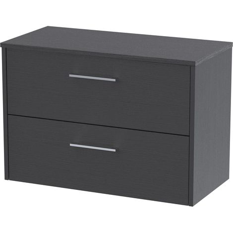 Winshill Contemporary 2 Drawer Wall Hung Vanity Unit with Worktop, Woodgrain Dark Grey, 800mm