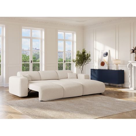 Grand canapé d'angle droit convertible en tissu bouclette blanc POGNI de Maison Céphy (1/4)