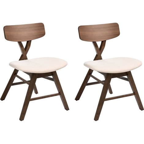 Set of 2 Dining Chairs Brown and Off-White Polyester Rubber Wood Backrest and Frame Upholstered Seat Dining Room LELAND