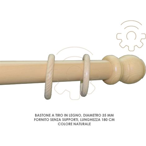 Bastone tenda a tiro legno naturale 35 mm lunghezza 180 cm senza supporti
