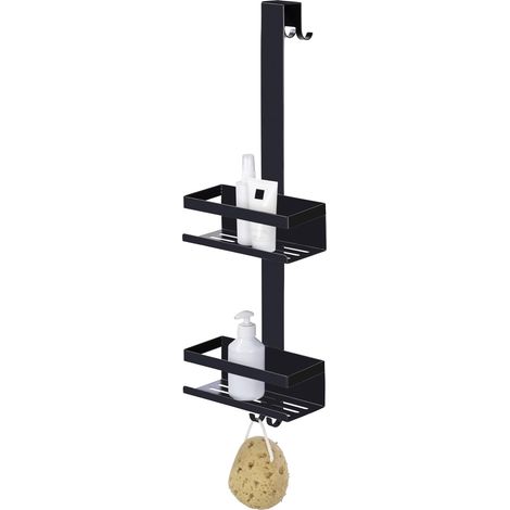 Wenko Portaoggetti Doccia MOD. Bribano Duo mensola sospesa Elegante in Acciaio Inox Nero Opaco per Box Doccia 23x71x18 cm Resistente ai Graffi (1/5)