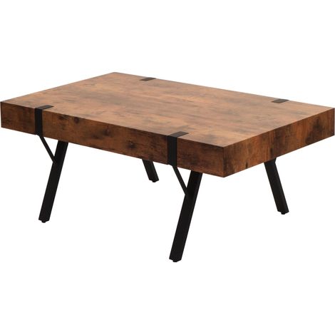 Table basse rectangulaire salon table d’appoint en métal et MDF 43x110x60 cm couleur chêne sauvage foncé 040010259