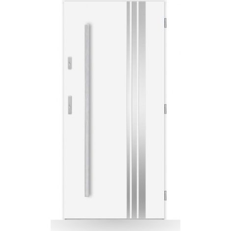 Porte d'entrée Christophe 80-90-100cm en acier - Couleur: Blanc - Poussant: Droit - Dimensions: 90 cm (1/2)