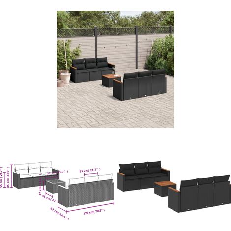 7-tlg. Garten-Sofagarnitur mit Kissen Schwarz Poly Rattan - Gartenmöbel - Outdoor Möbel - Rattan Gartenset - Lounge Set - Esstisch - Home & Living (1/3)