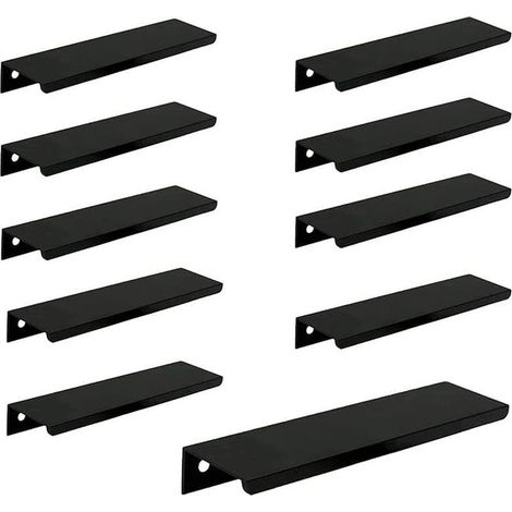 royaluxe - (Noir)Lot de 10 Poignée Noir Poignée de Meuble Noir- Poignée Invisible Poignee de Meuble Cuisine Noir Poignée Meuble Noir Mat en Alliage d'Aluminium E (1/5)