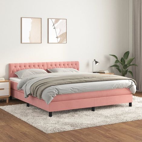 Lit adulte Contemporain Lit à sommier à sommier tapissier avec matelas Rose 180x200 cm Velours 94394 (1/5)