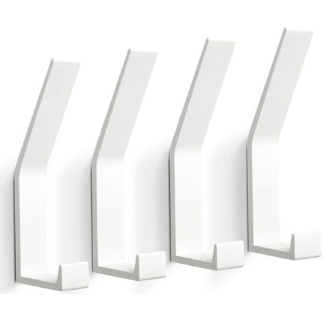 Lot de 4 patères murales modernes pour vestes, manteaux, vêtements, foulards, sacs à main, etc. (Blanc) (1/5)