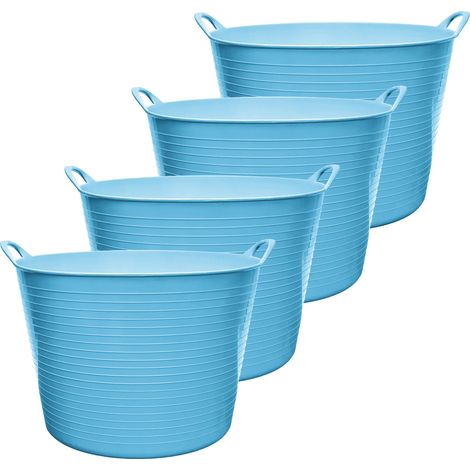 Garronda Lot de 4 seaux flexibles en polypropylène 42 L bacs universels usage maison jardin garage atelier coffre rangement transport poignées intégrées robustes GD-0184 (Bleu)