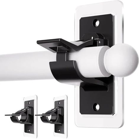 2pcs supports de tringle à rideaux autocollants sans perçage-Crochets de tringle à rideaux à coller sans clous-Noir (1/5)