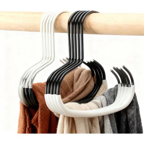 8 Porte-Écharpes avec Cintres Gain de Place - Range Cravates et Ceintures Anti-Glissement, Organisateur de Foulards pour Placard et Dressing (Noir + Blanc) (1/5)