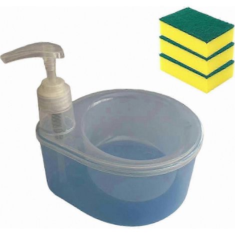 Pompe à savon rechargeable 2-en-1 avec rangement pour éponge, idéale salle de bain, café, hôtel. Distributeur mural ou comptoir, design robuste, usage professionnel et domestique. (1/5)