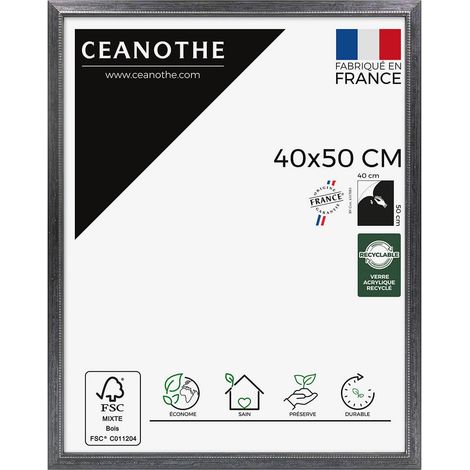 Cadre Photo Noir 40x50 cm et 50x40 cm – Convient au A3 - Cadre Photo bois Noir FSC effet patiné - Cadre Photo Perle Noir 40x50 cm - Fabriqué en France - Verre acrylique Incassable (1/5)