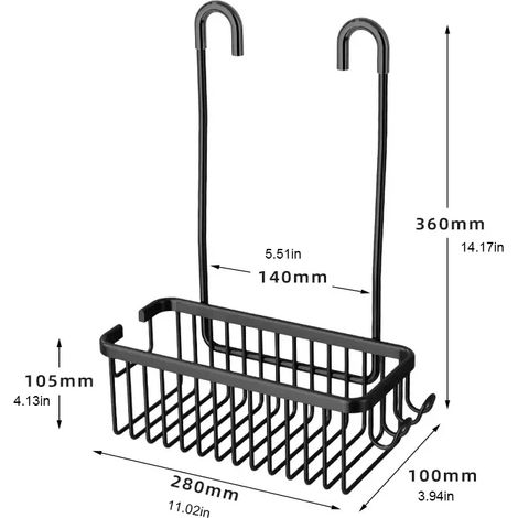 (Noir) Étagère amovible sans perçage, panier de bain en aluminium, porte-shampoing sans perforation pour étagères de salle de bain, rangement de douche (1/5)