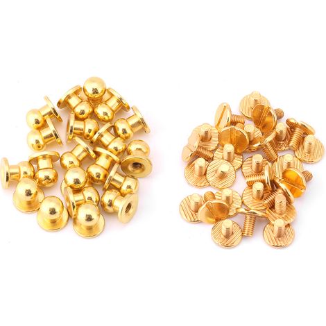 20 rivets en cuivre massif pour accessoires cuir DIY, tête ronde dorée 10x8mm