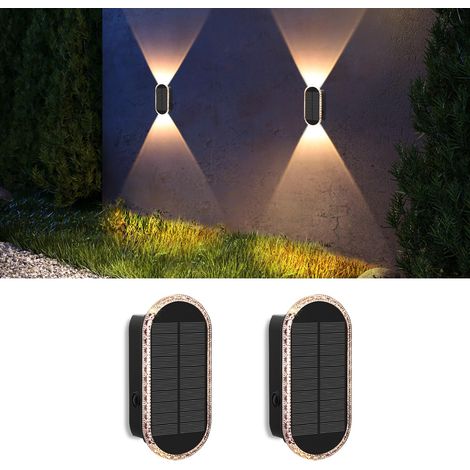 Applique Murale Extérieur, Lampes solaires d'extérieur 3 couleurs, 2 pièces Up Down Lumière Eclairage Led Lampes de jardin étanches pour clôture Mur Terrasse Jardin Balcon Décoration (1/5)